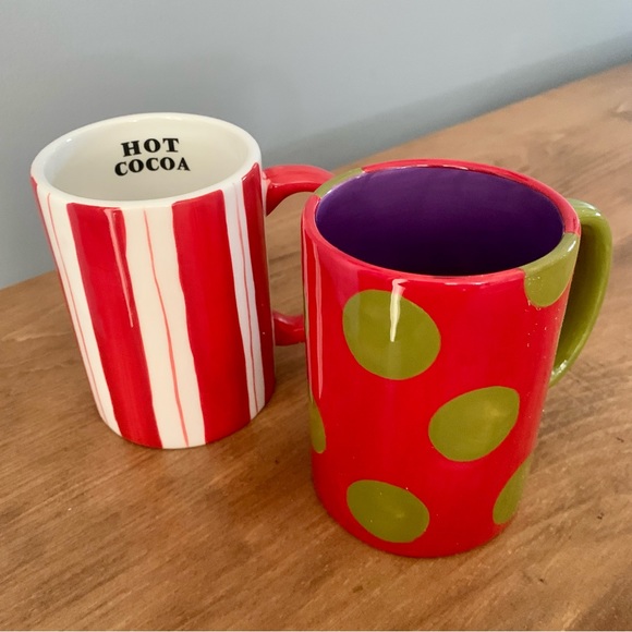 Dept 56 Candy Cane Stripe Hot Cocoa & Polka Dot Mug Set Coffee Tea Christmas - Picture 3 of 15